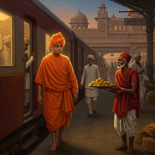 Swami Vivekananda at the railway station