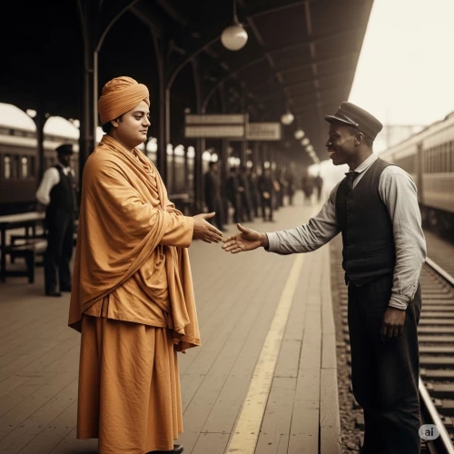 Swami Vivekananda in usa, with a black man