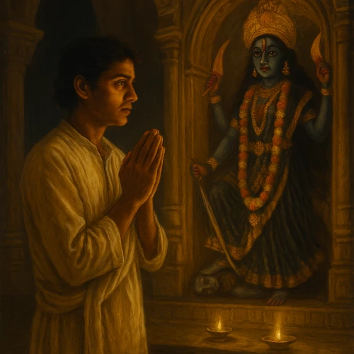 young Naren praying to mother divine